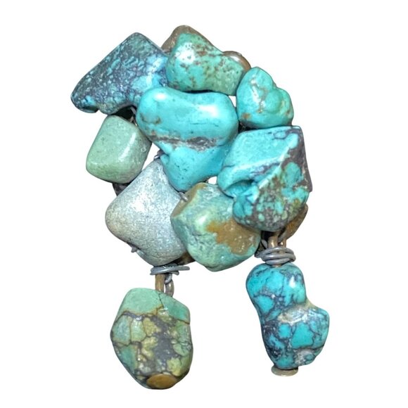 1" x 1" Vintage Turquoise Cluster Clip-On Earrings & Brooch Set - Picture 1 of 9